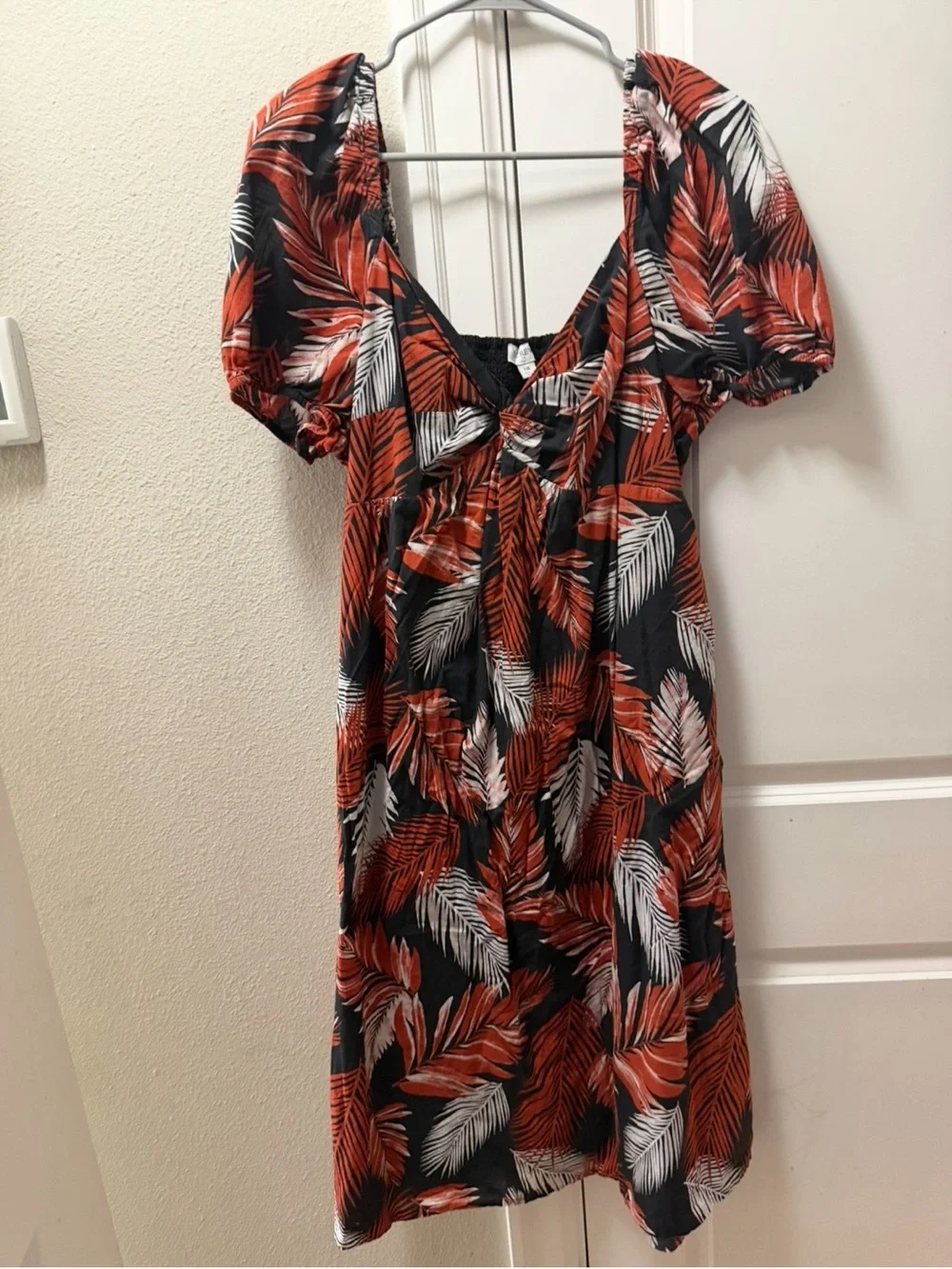 J.crew  Rust Leaf Print Puff-Sleeve Midi Dress 100% cotton dress size 18
